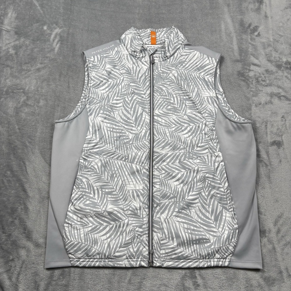 Peter Millar Fuse Elite Hybrid Zip Vest Mens Large Gray Palm Crown Sport Golf